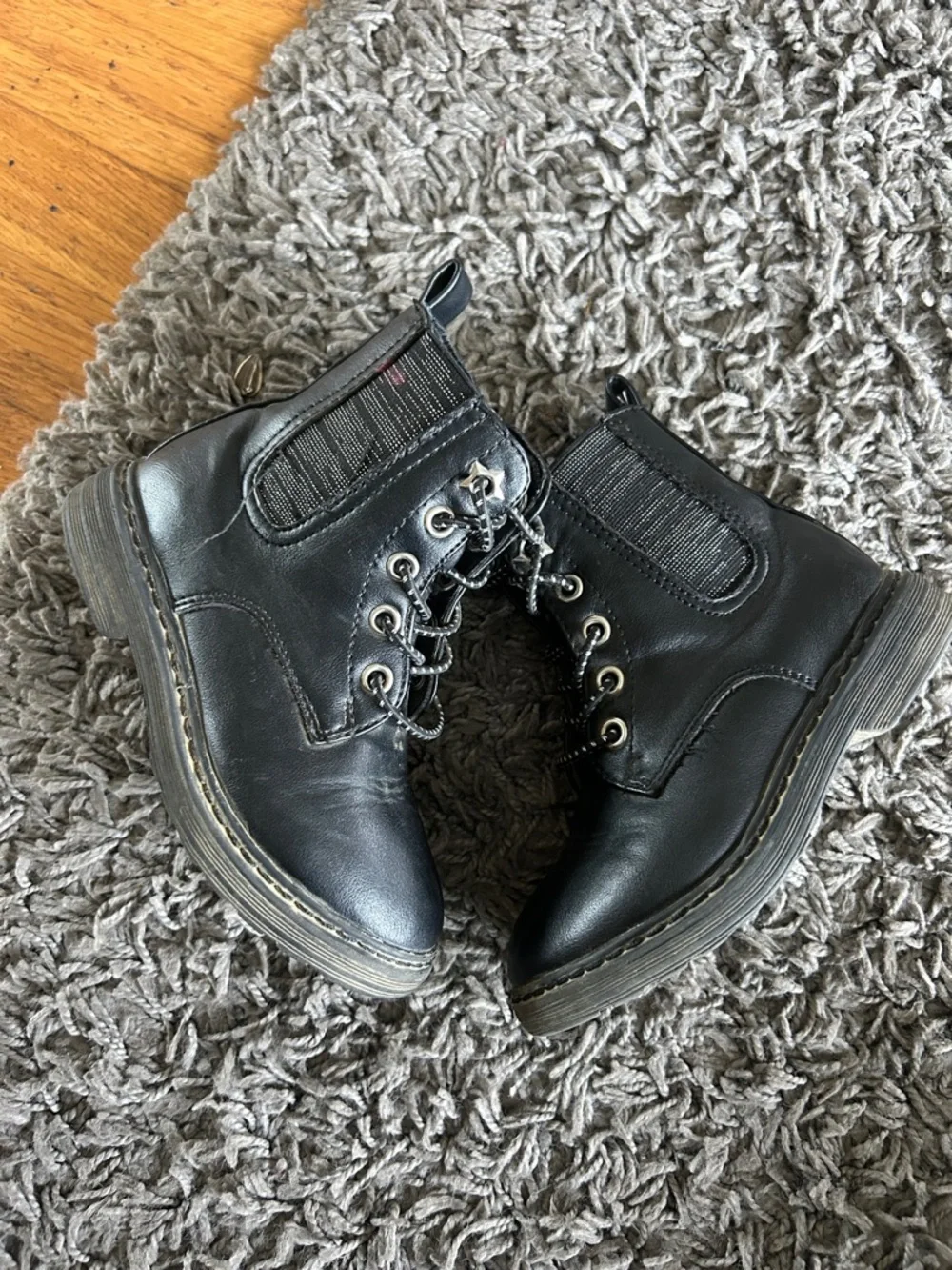 Jumping Beans Toddler Black Combat Boots Lightweight Lace-Up Ankle Size 9T